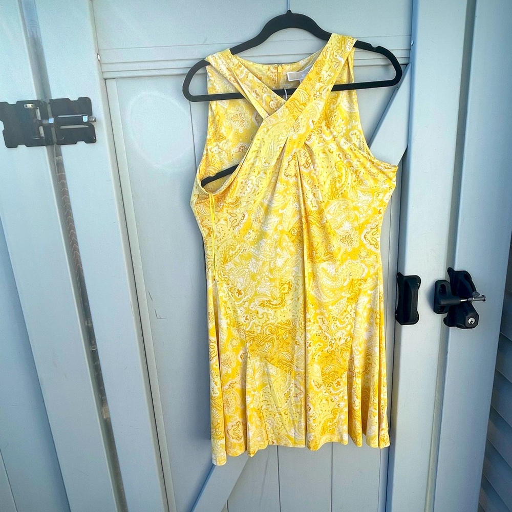 NWT Michael Kors yellow paisley print dress XL
